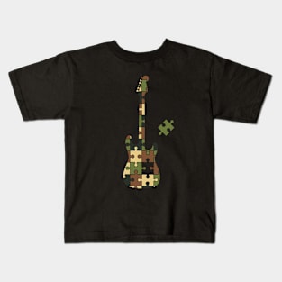 Camouflage Puzzle S-Style Electric Guitar Silhouette Kids T-Shirt